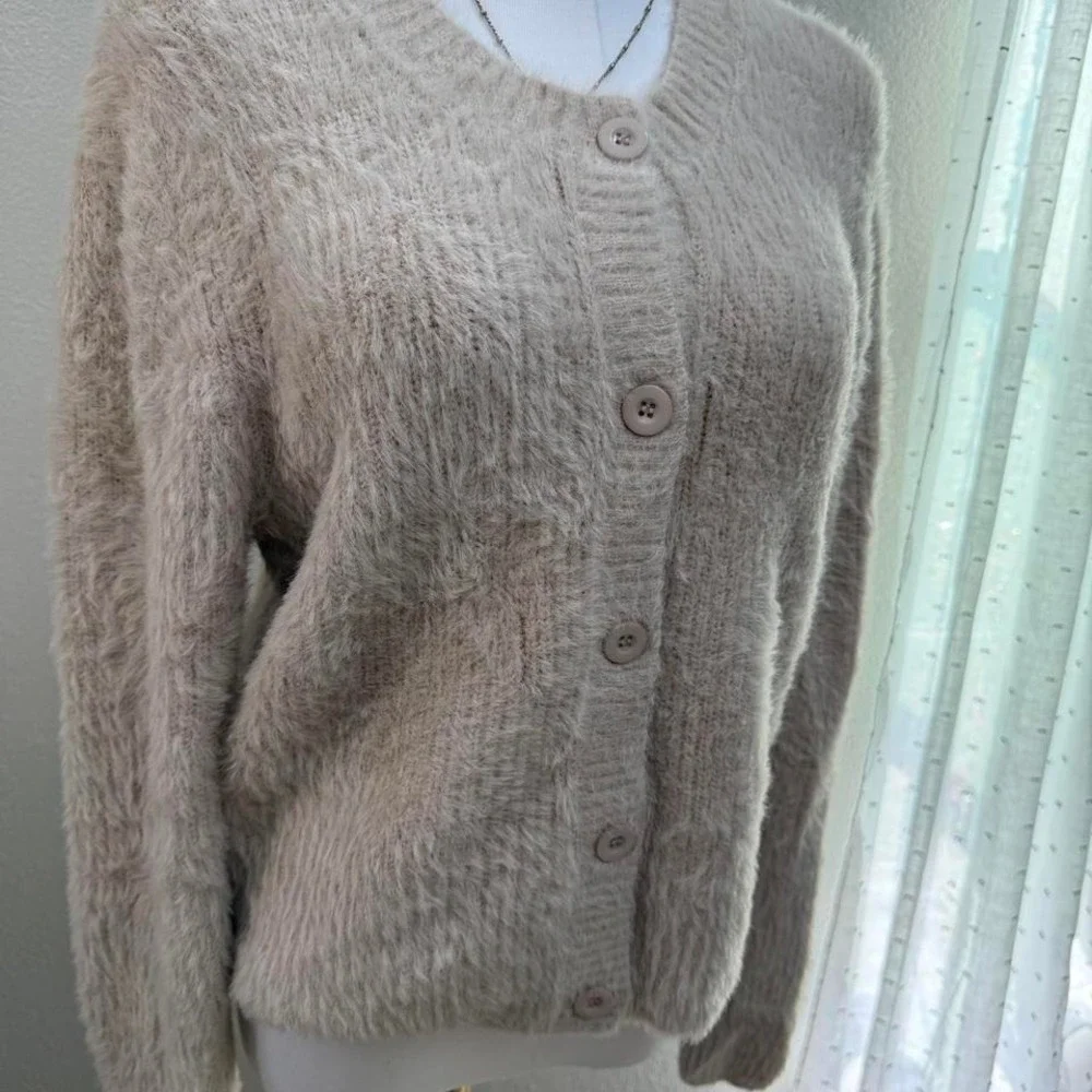 Dear John Beige‎ Fuzzy Button-Up Cardigan – Size S